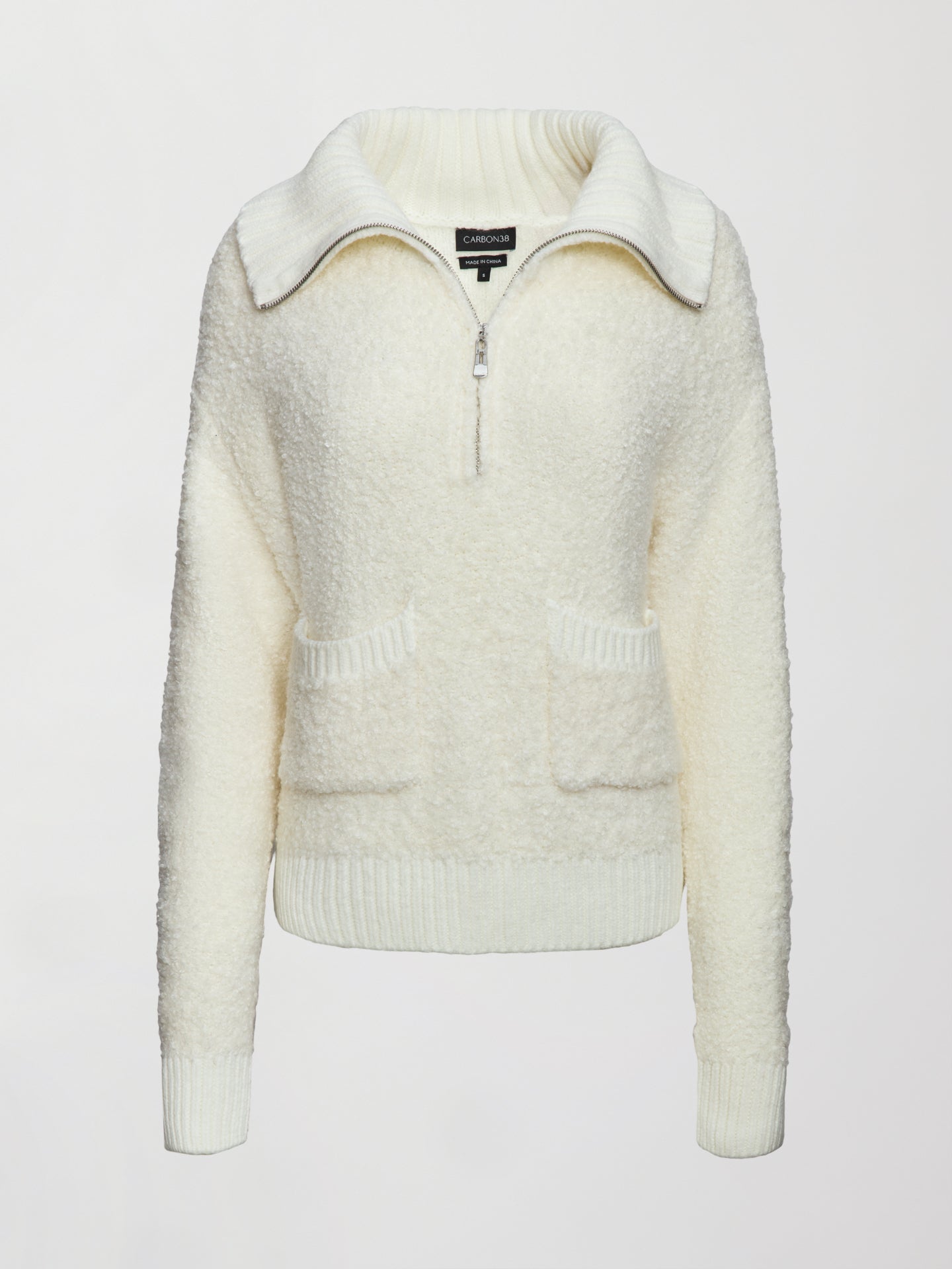 Carbon38 Half Zip Boucle Pullover - Off White