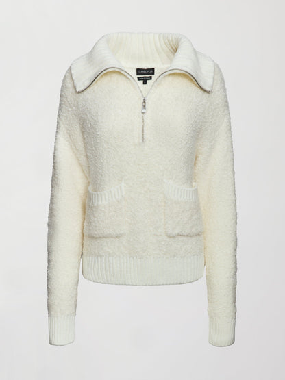 Carbon38 Half Zip Boucle Pullover - Off White