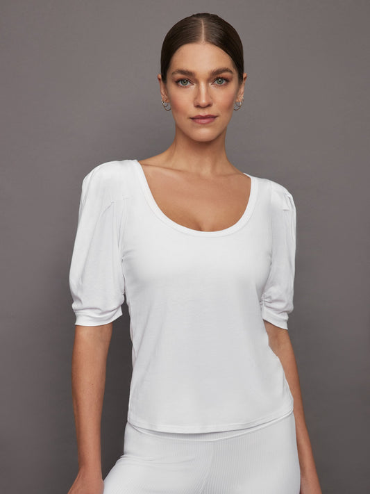 Carbon38 Puff Sleeve Tee - White