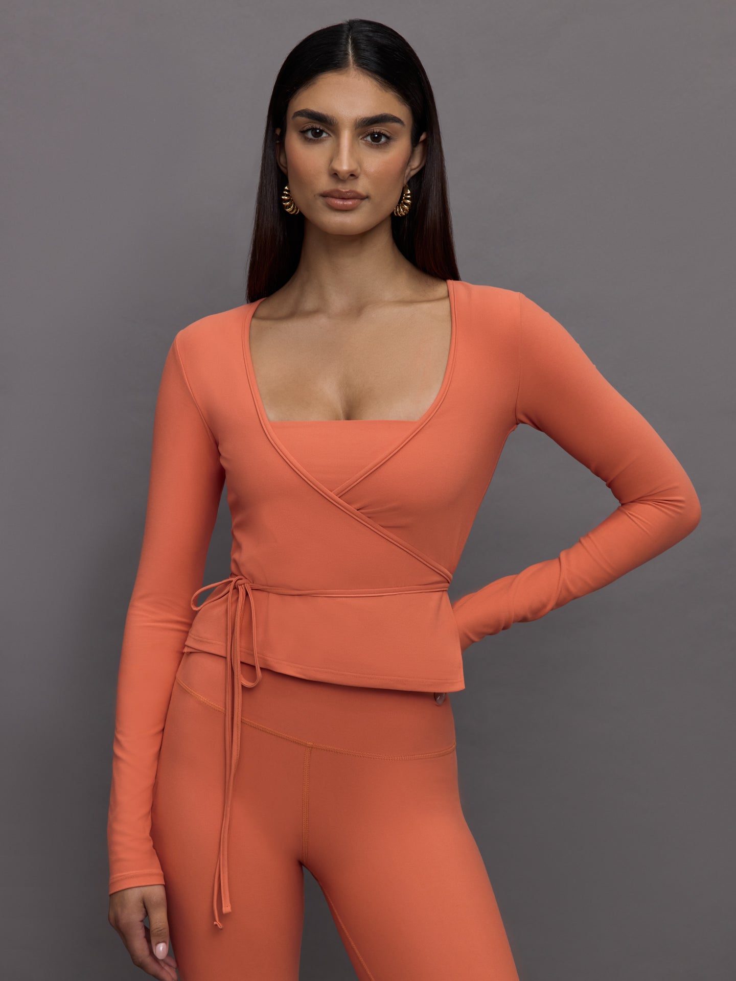 Carbon38 Long Sleeve Tie Top in Melt - Burnt Sienna