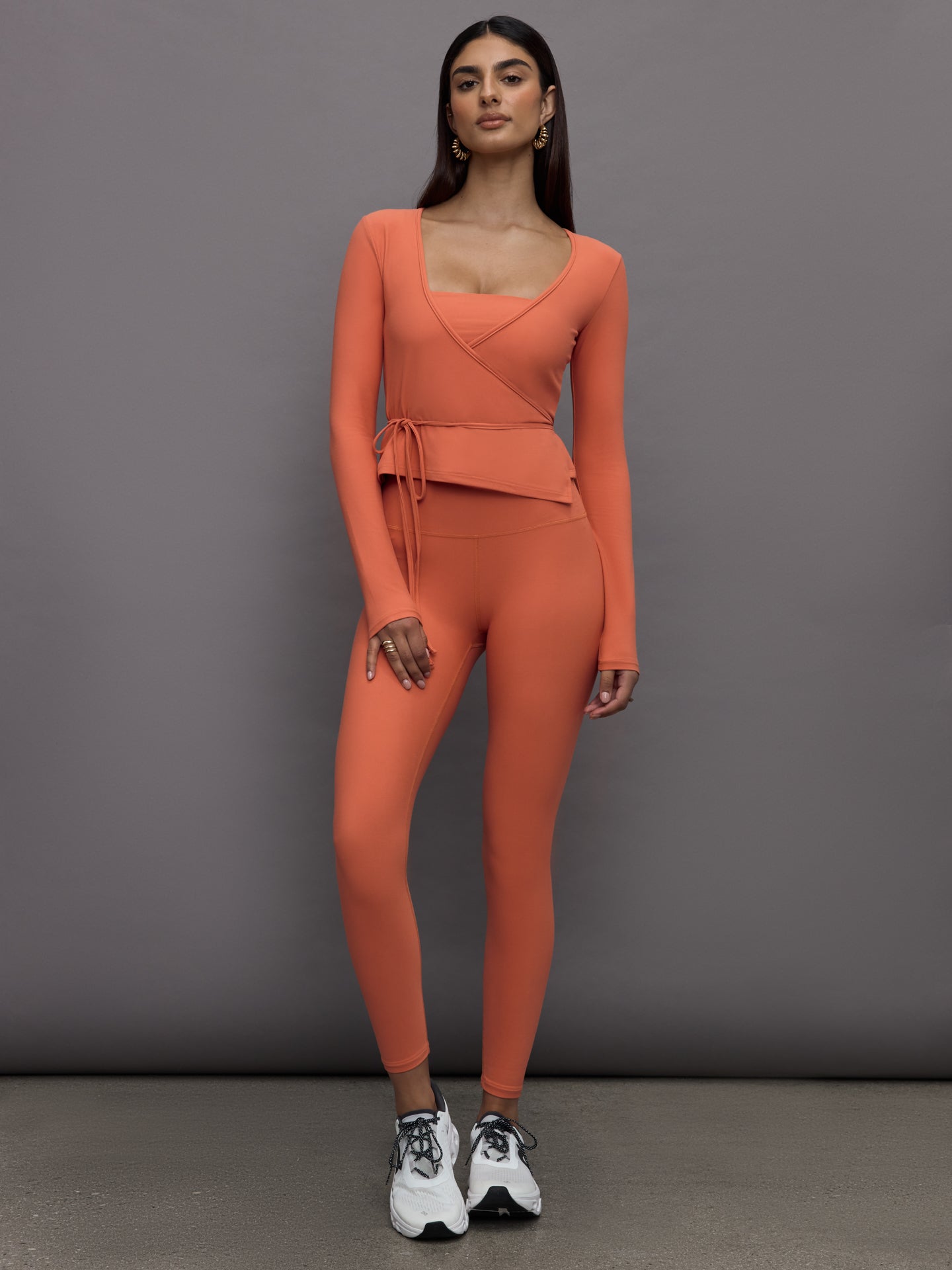 Carbon38 Long Sleeve Tie Top in Melt - Burnt Sienna