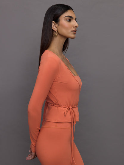 Carbon38 Long Sleeve Tie Top in Melt - Burnt Sienna
