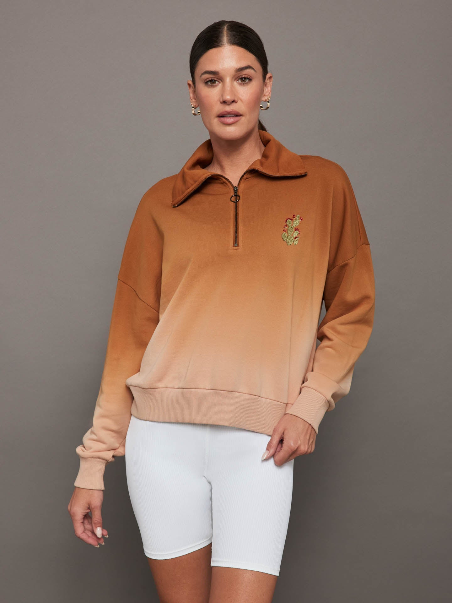 Carbon38 Ombre French Terry Half Zip / Cactus - Caramel Cafe to Rose Cloud