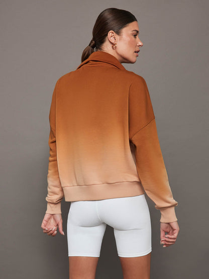 Carbon38 Ombre French Terry Half Zip / Cactus - Caramel Cafe to Rose Cloud