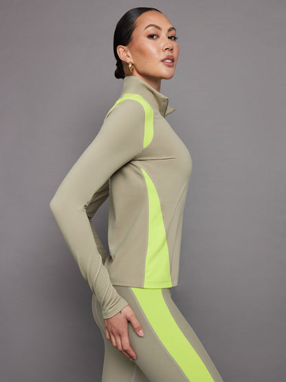 Carbon38 Colorblock Half Zip Top in Melt - Silversage / Acid Lime
