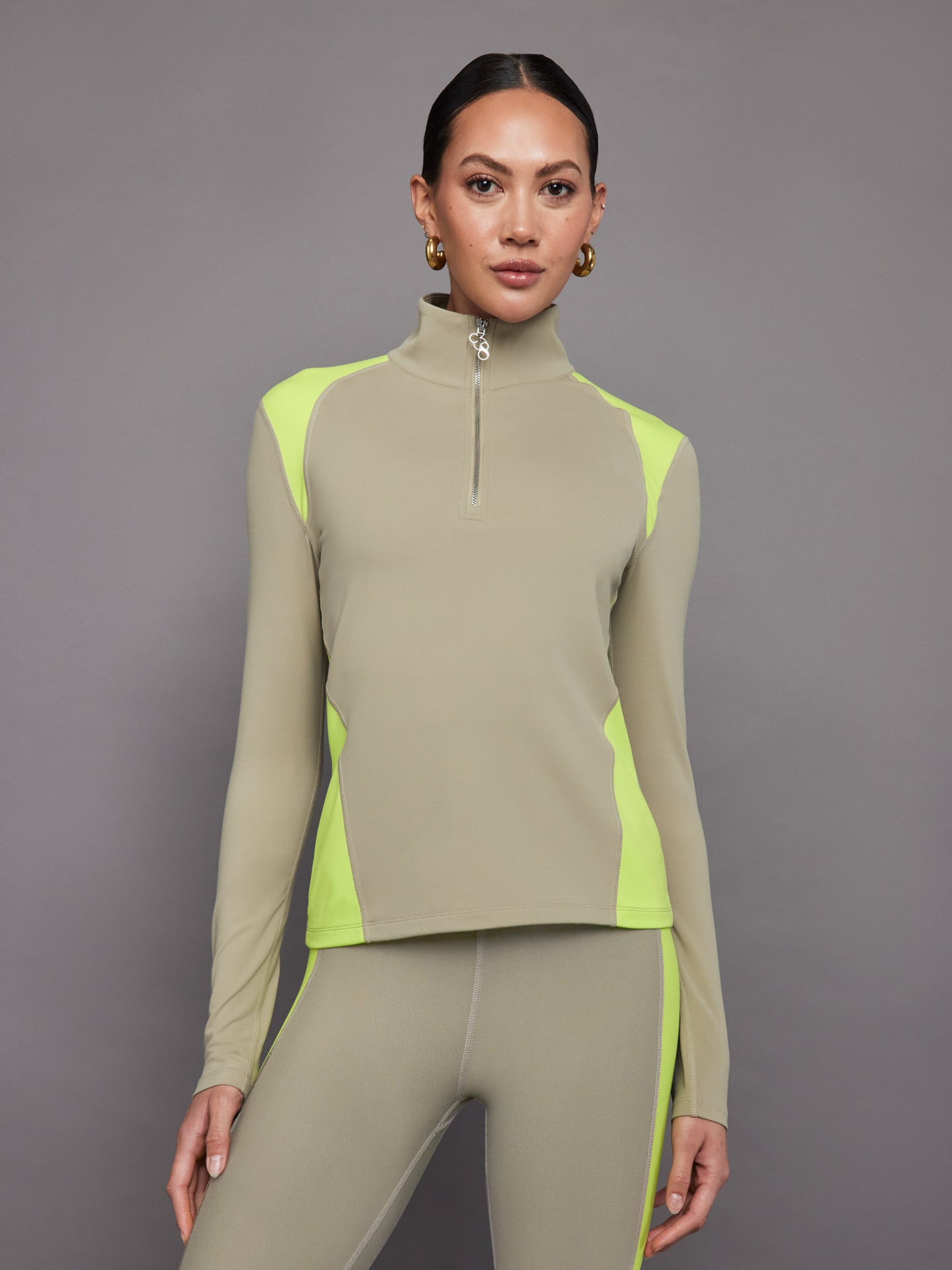 Carbon38 Colorblock Half Zip Top in Melt - Silversage / Acid Lime