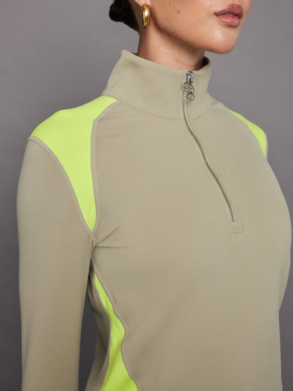 Carbon38 Colorblock Half Zip Top in Melt - Silversage / Acid Lime