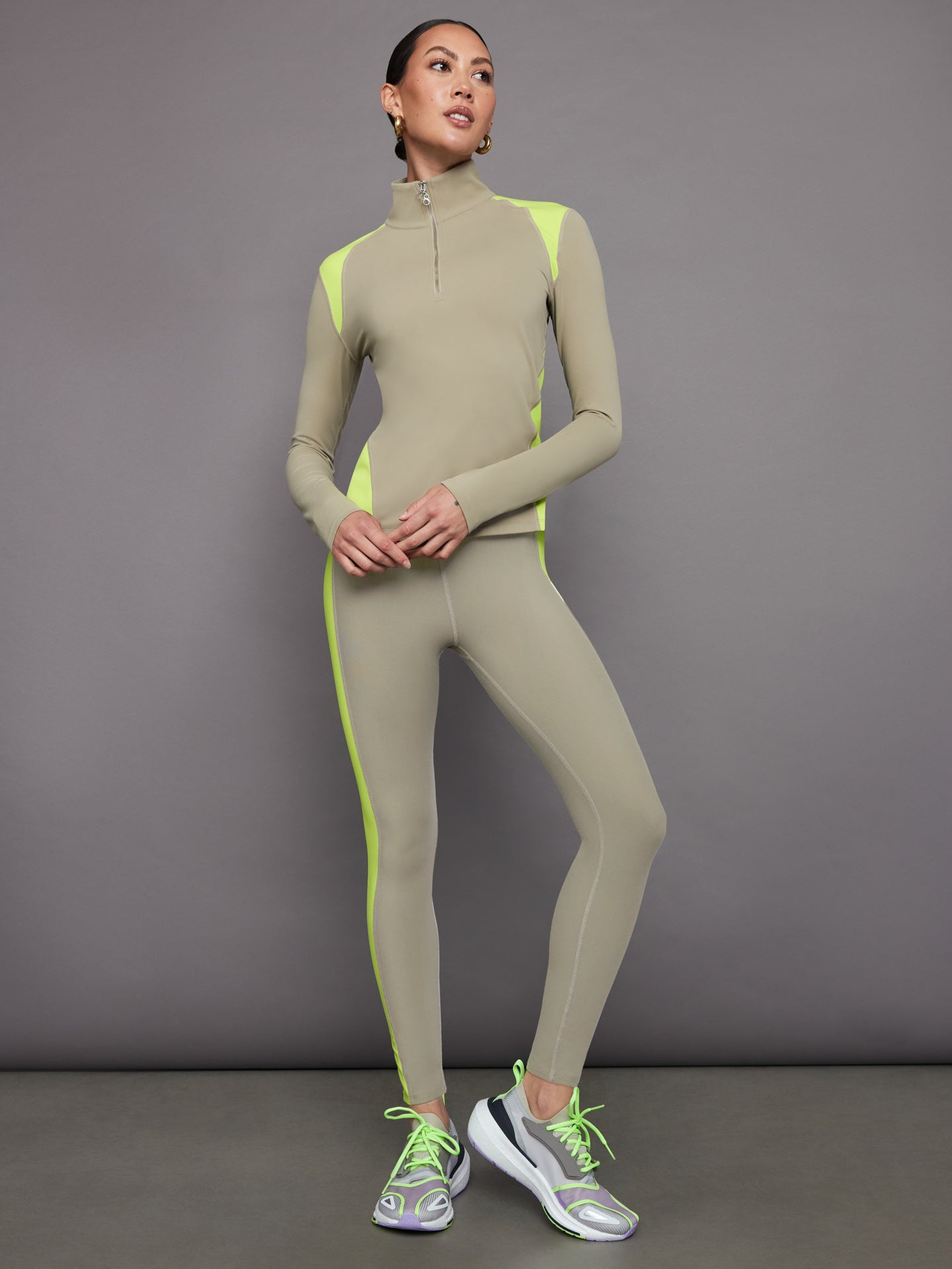 Carbon38 Colorblock Half Zip Top in Melt - Silversage / Acid Lime