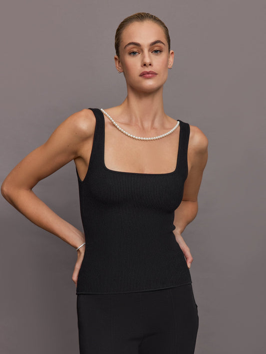 Carbon38 Pearl Necklace Sweater Tank - Black