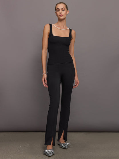 Carbon38 Pearl Necklace Sweater Tank - Black