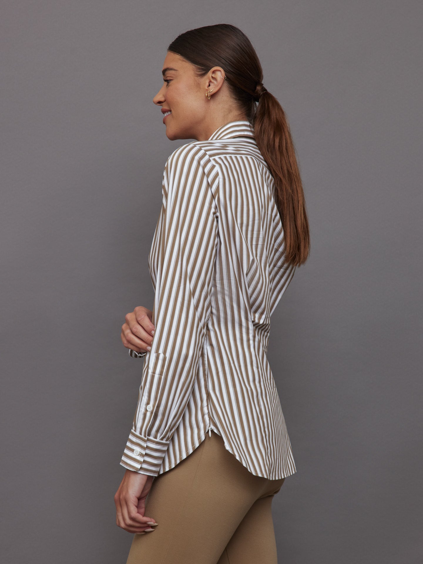 Carbon38 Twisted Tunic Shirt - White/Tan Stripe