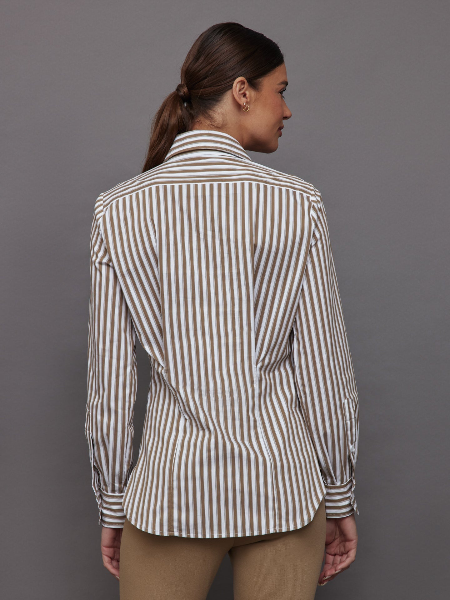 Carbon38 Twisted Tunic Shirt - White/Tan Stripe