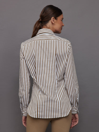 Carbon38 Twisted Tunic Shirt - White/Tan Stripe