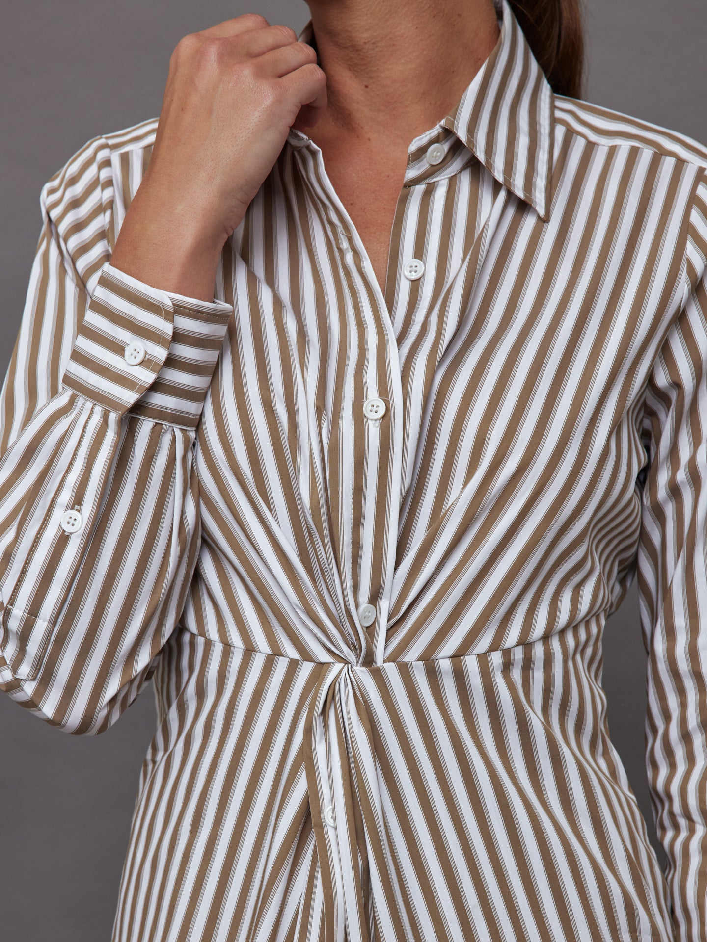 Carbon38 Twisted Tunic Shirt - White/Tan Stripe