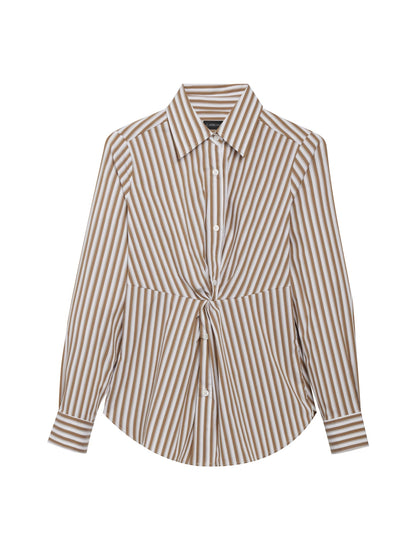 Carbon38 Twisted Tunic Shirt - White/Tan Stripe