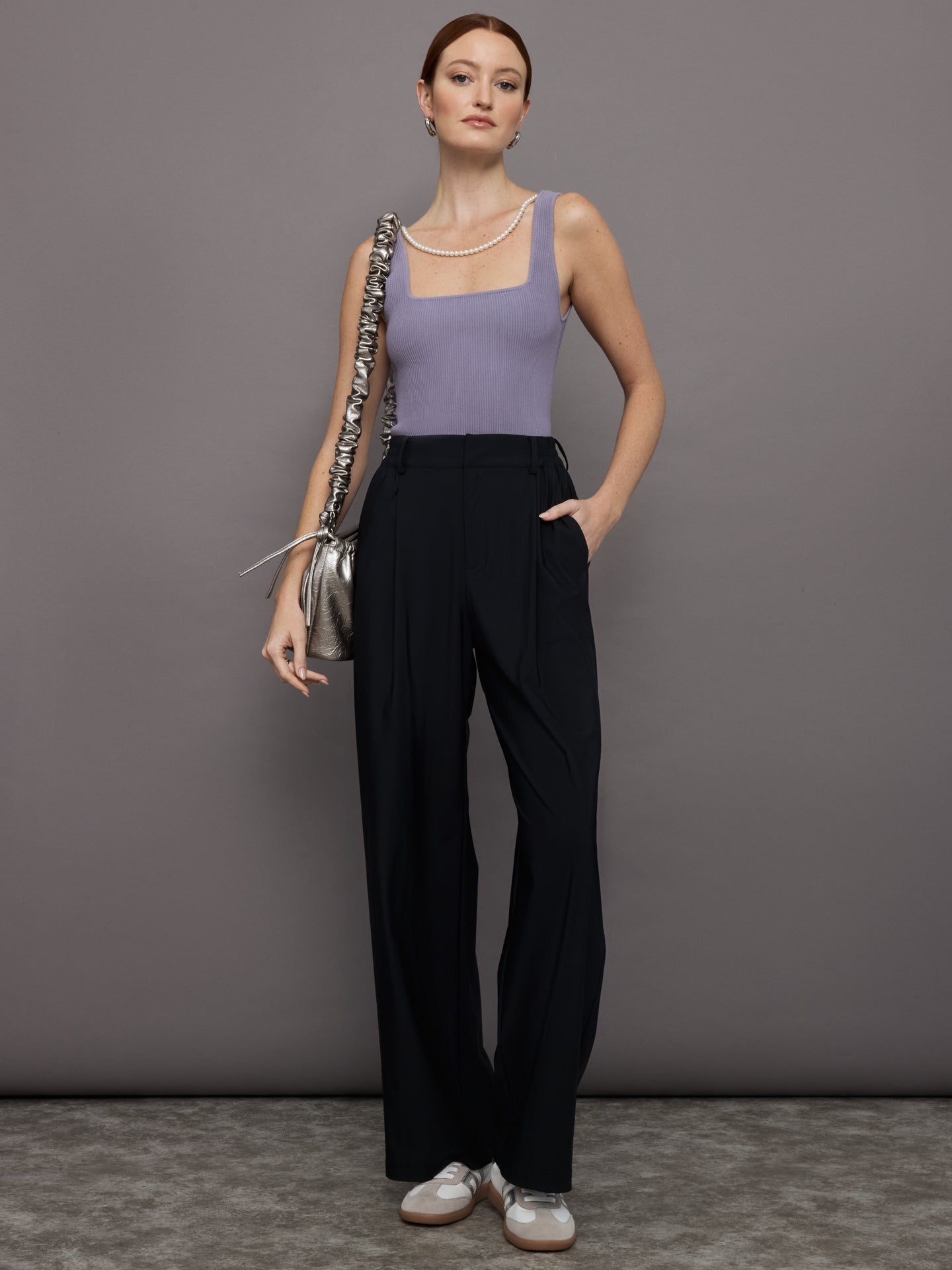 Carbon38 Pearl Necklace Sweater Tank - Lavender Grey