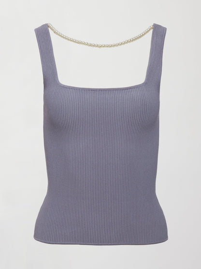 Carbon38 Pearl Necklace Sweater Tank - Lavender Grey