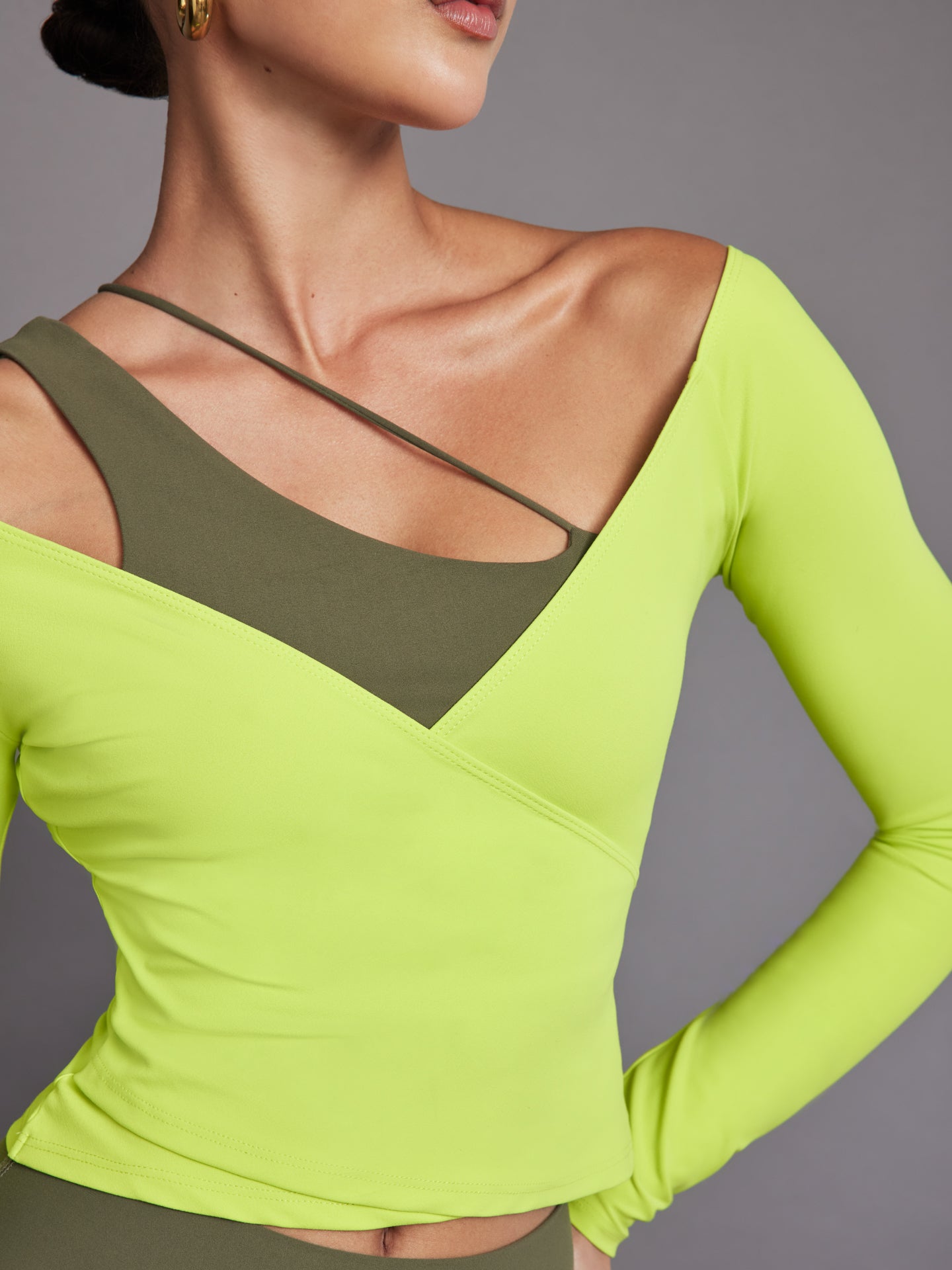 Carbon38 Long Sleeve Wrap Top in Melt - Acid Lime