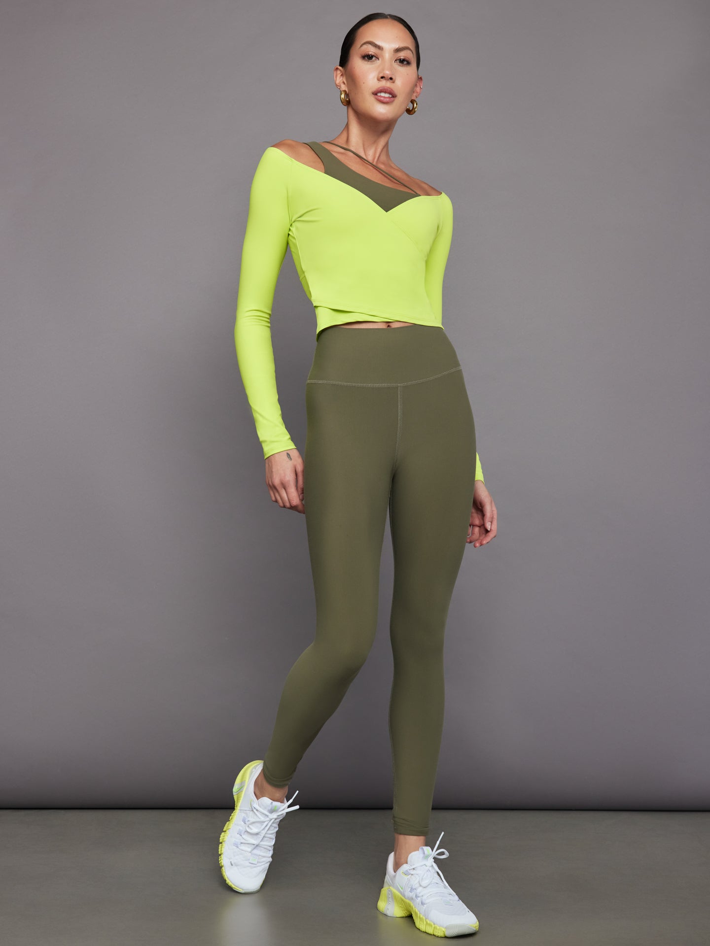 Carbon38 Long Sleeve Wrap Top in Melt - Acid Lime
