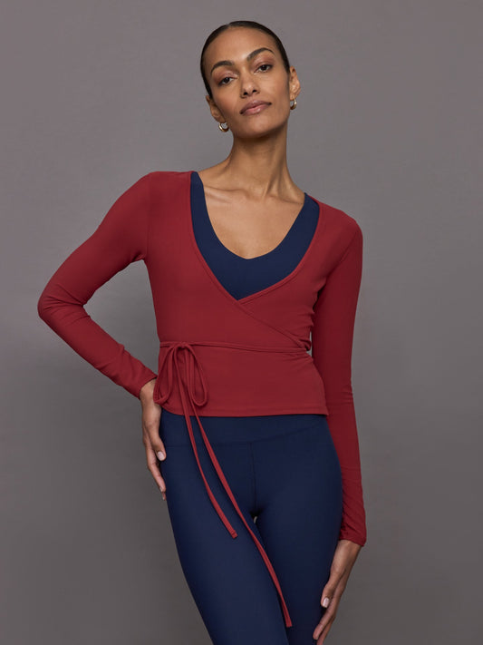 Carbon38 Long Sleeve Tie Top in Melt - Red Dahlia