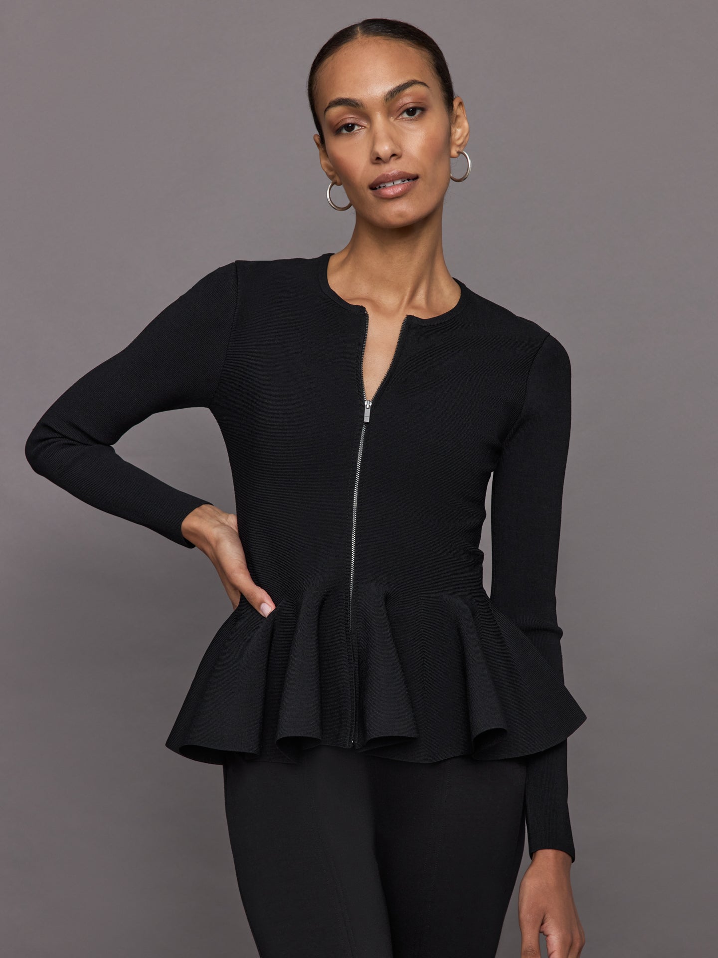 Carbon38 Peplum Zip Up - Black