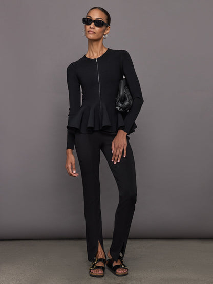 Carbon38 Peplum Zip Up - Black