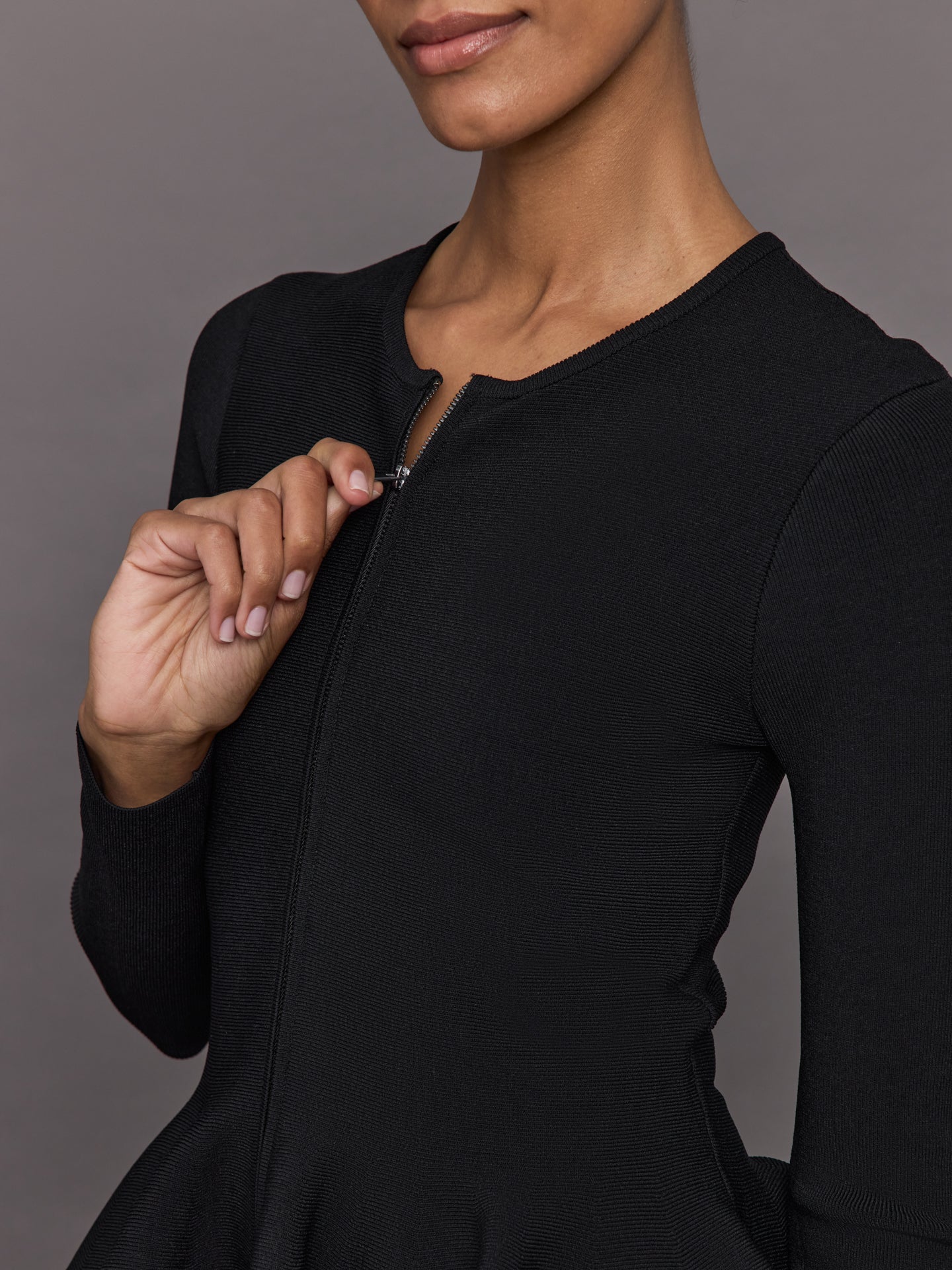 Carbon38 Peplum Zip Up - Black