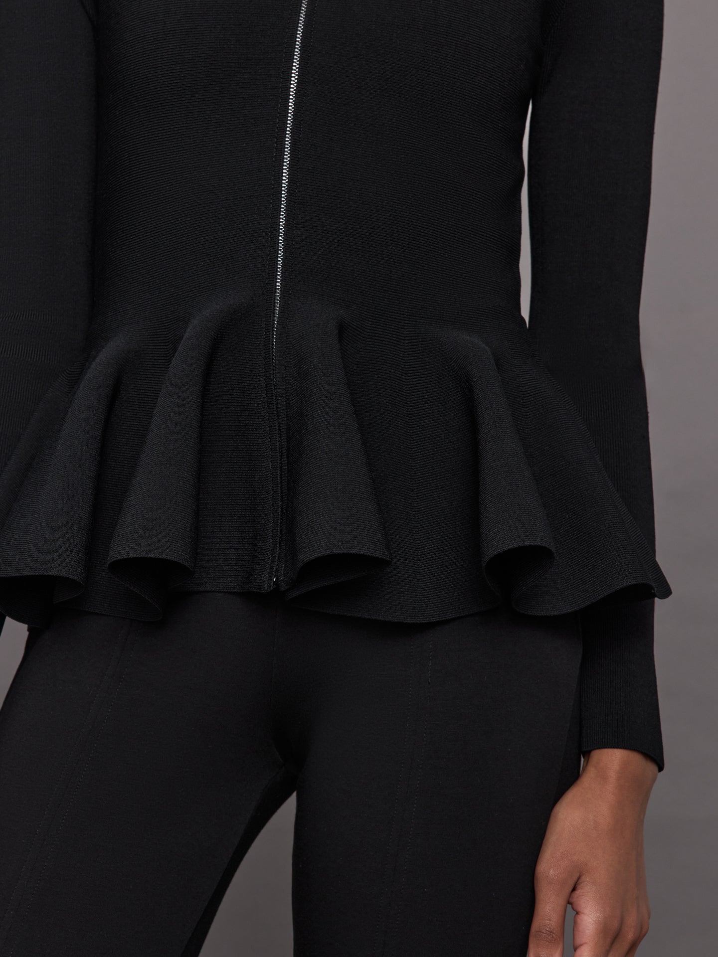 Carbon38 Peplum Zip Up - Black