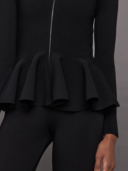 Carbon38 Peplum Zip Up - Black