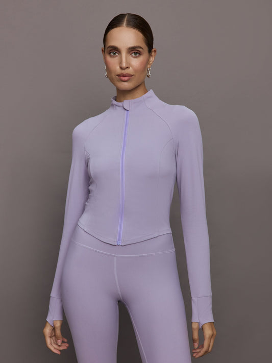 Carbon38 Mock Neck Corset Zip Top in Melt - Lavender Grey