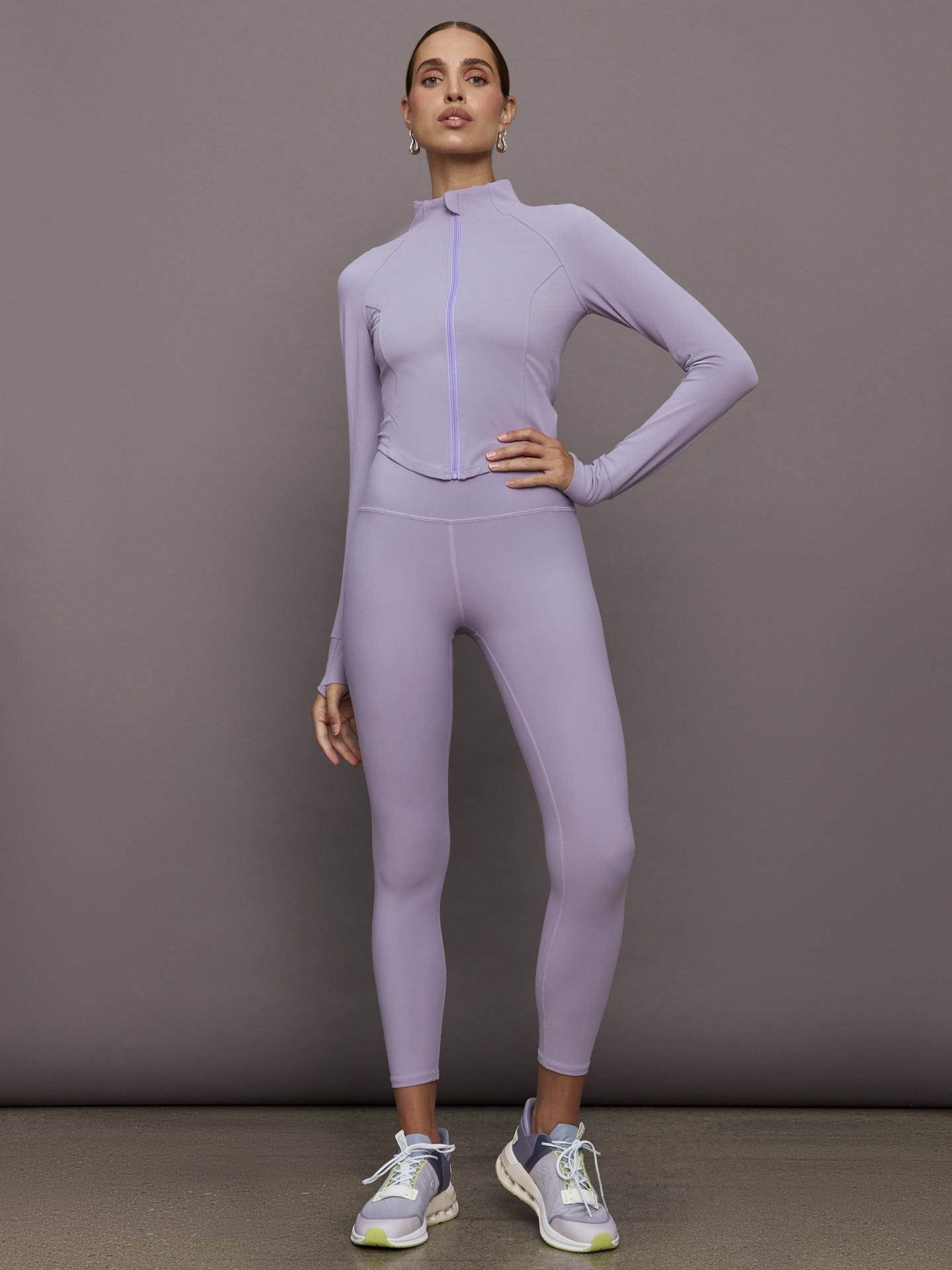 Carbon38 Mock Neck Corset Zip Top in Melt - Lavender Grey