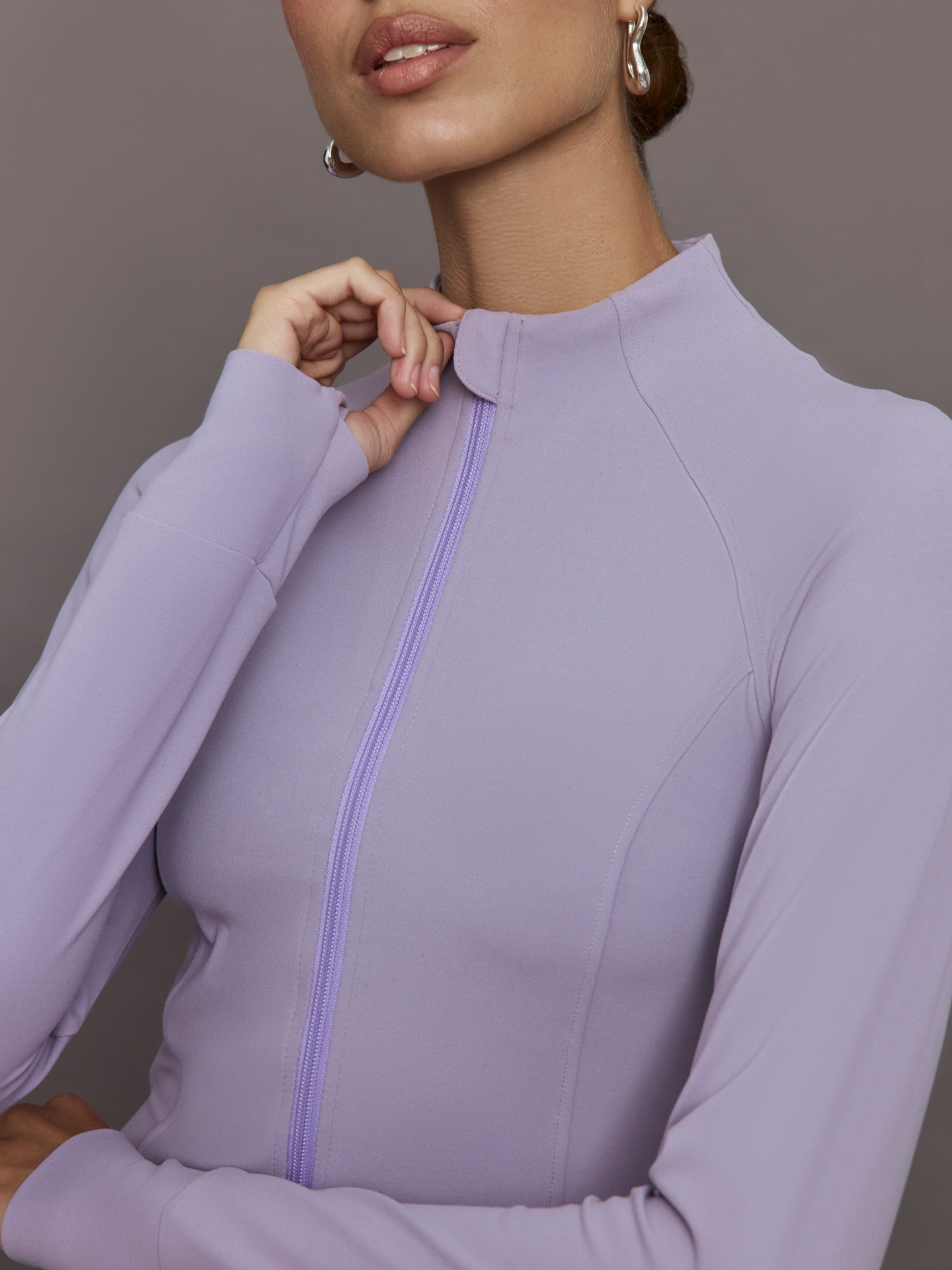 Carbon38 Mock Neck Corset Zip Top in Melt - Lavender Grey