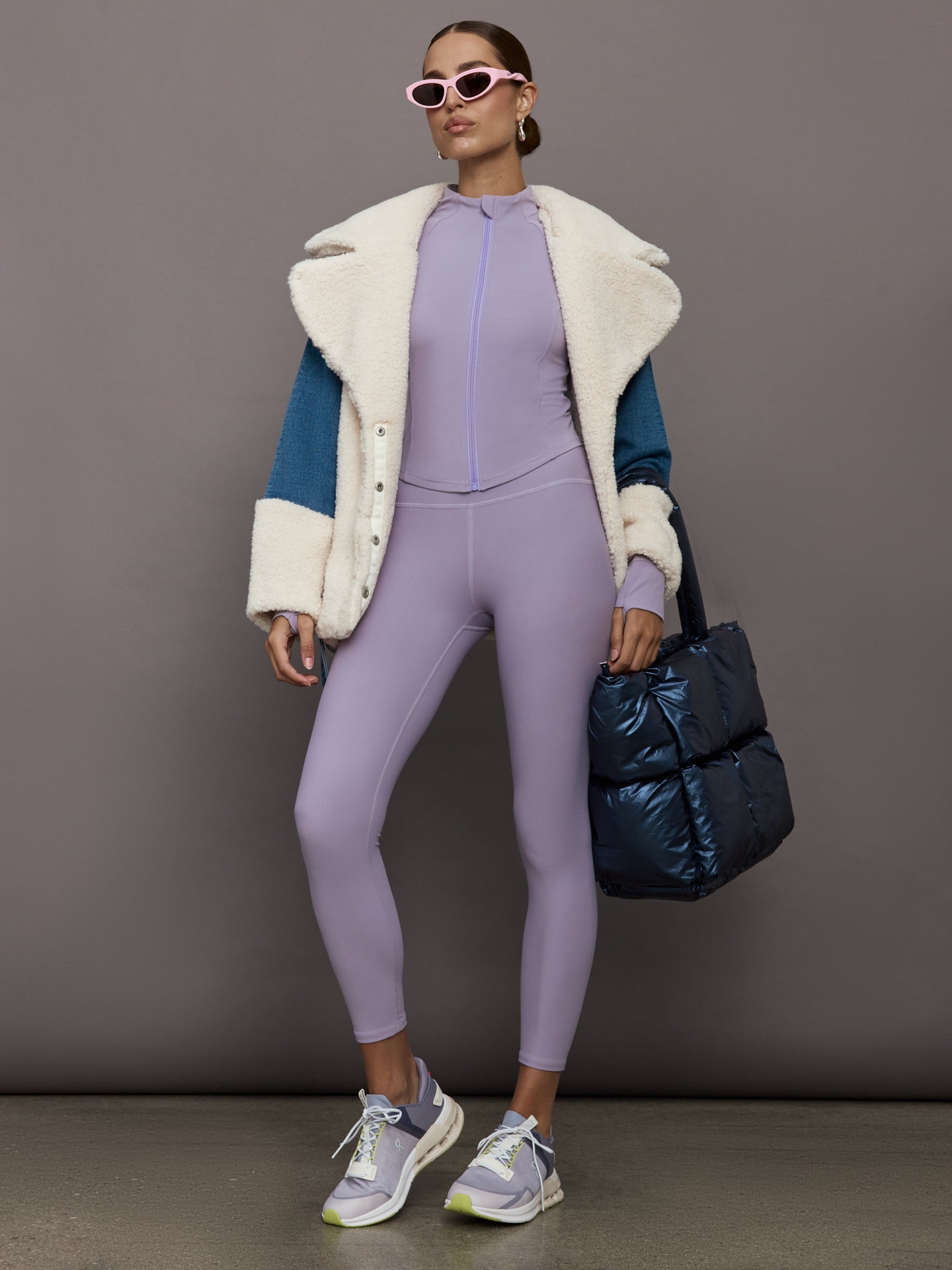 Carbon38 Mock Neck Corset Zip Top in Melt - Lavender Grey
