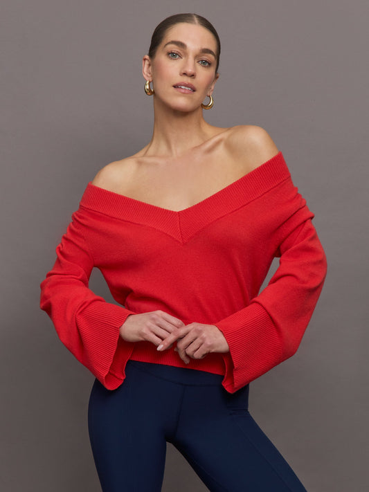 Carbon38 Bell Sleeve Off Shoulder Sweater - Bittersweet