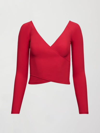 Carbon38 Long Sleeve Wrap Top in Melt - Crimson Red