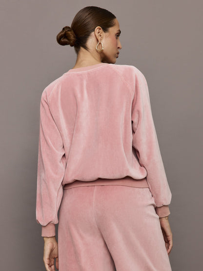 Carbon38 Raglan Pullover in Velour - Blush