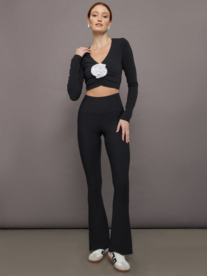 Carbon38 Rosette Long Sleeve Top in Melt - Black w/ White Rosette