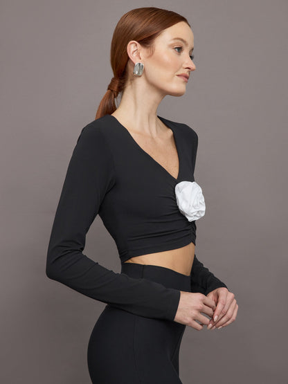 Carbon38 Rosette Long Sleeve Top in Melt - Black w/ White Rosette
