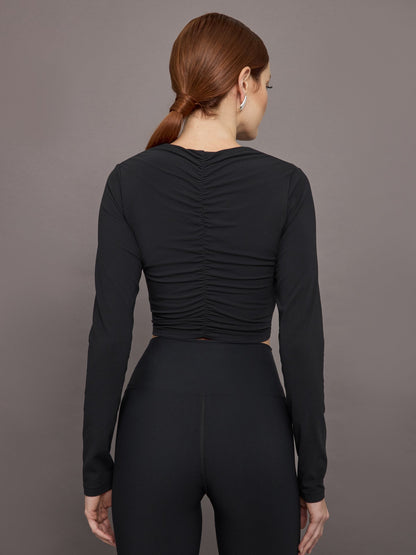 Carbon38 Rosette Long Sleeve Top in Melt - Black w/ White Rosette