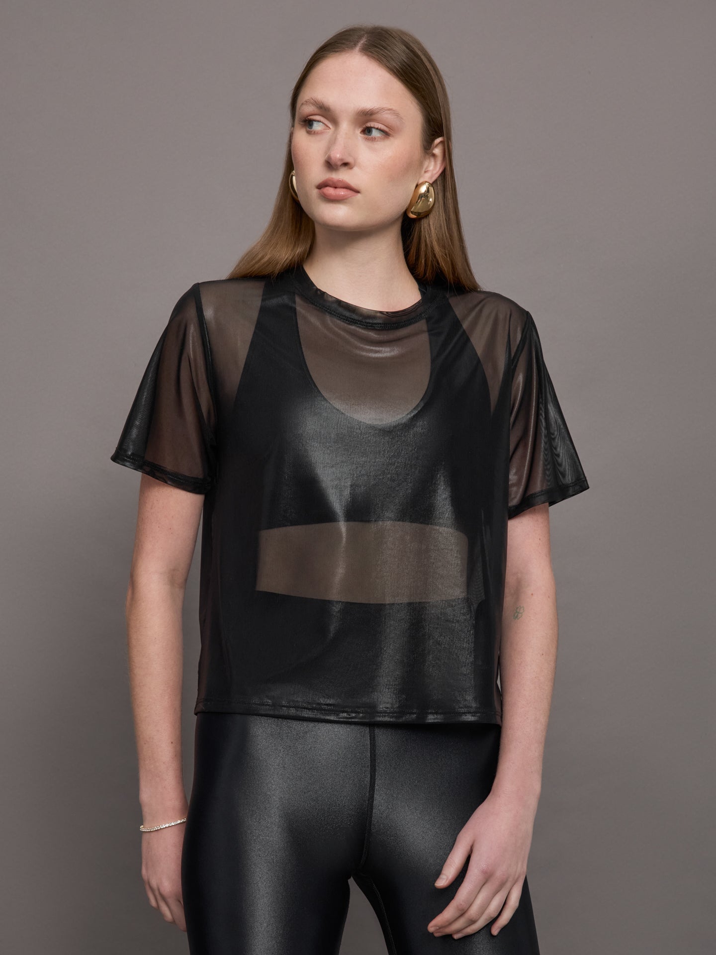 Carbon38 Liquid Mesh Tee Shirt - Black