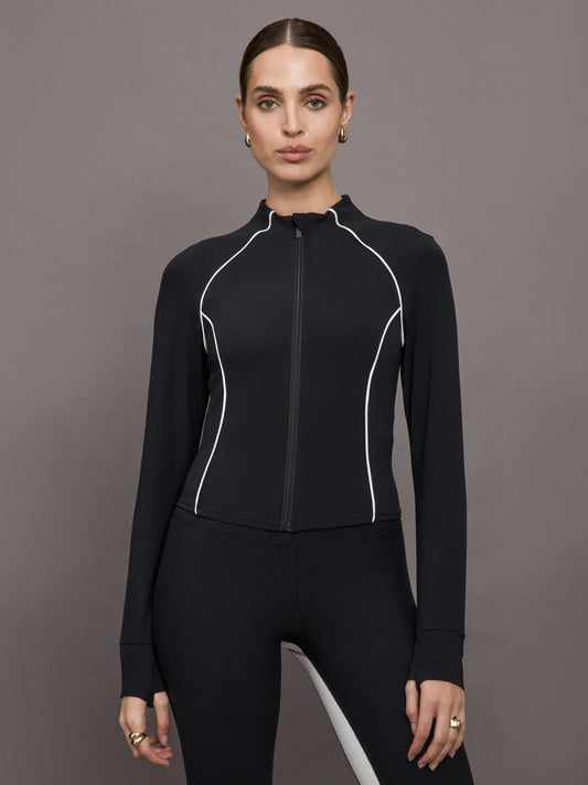 Carbon38 Colorblock Mock Neck Corset Zip in Melt - Black/Cloud Dancer