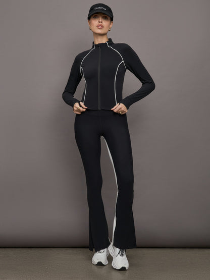 Carbon38 Colorblock Mock Neck Corset Zip in Melt - Black/Cloud Dancer