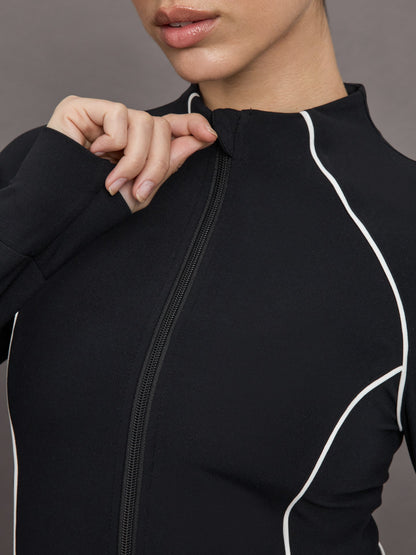 Carbon38 Colorblock Mock Neck Corset Zip in Melt - Black/Cloud Dancer