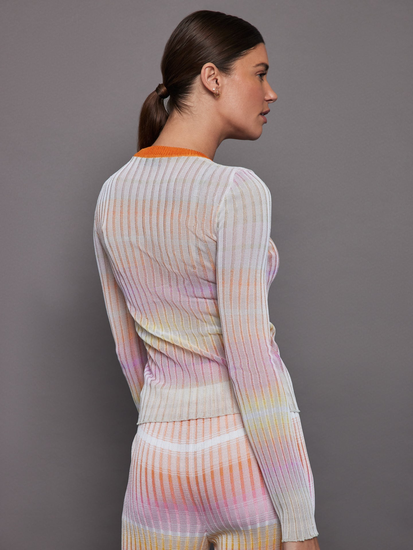 Carbon38 Ribbed crew-neck jumper with contrasting collar - Orange / Multi