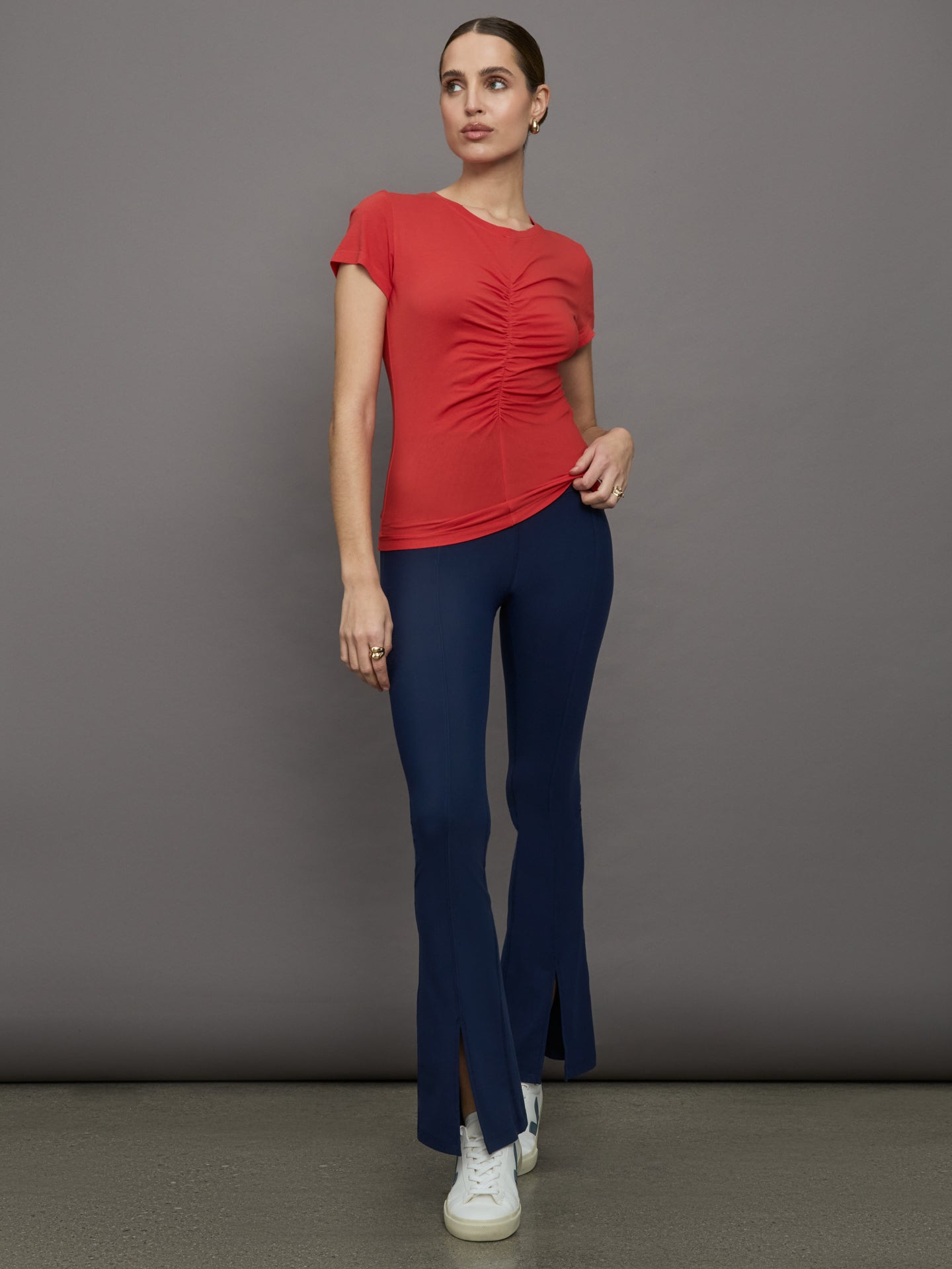 Carbon38 Short Sleeve Ruched Front Tee - Bittersweet