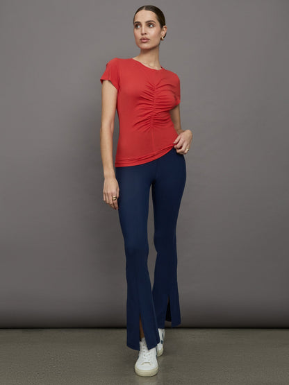 Carbon38 Short Sleeve Ruched Front Tee - Bittersweet
