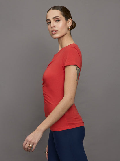 Carbon38 Short Sleeve Ruched Front Tee - Bittersweet