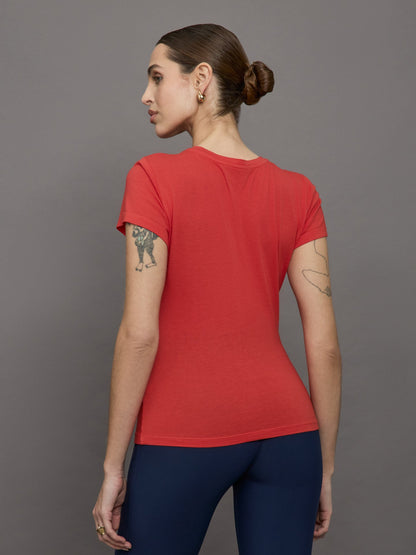 Carbon38 Short Sleeve Ruched Front Tee - Bittersweet