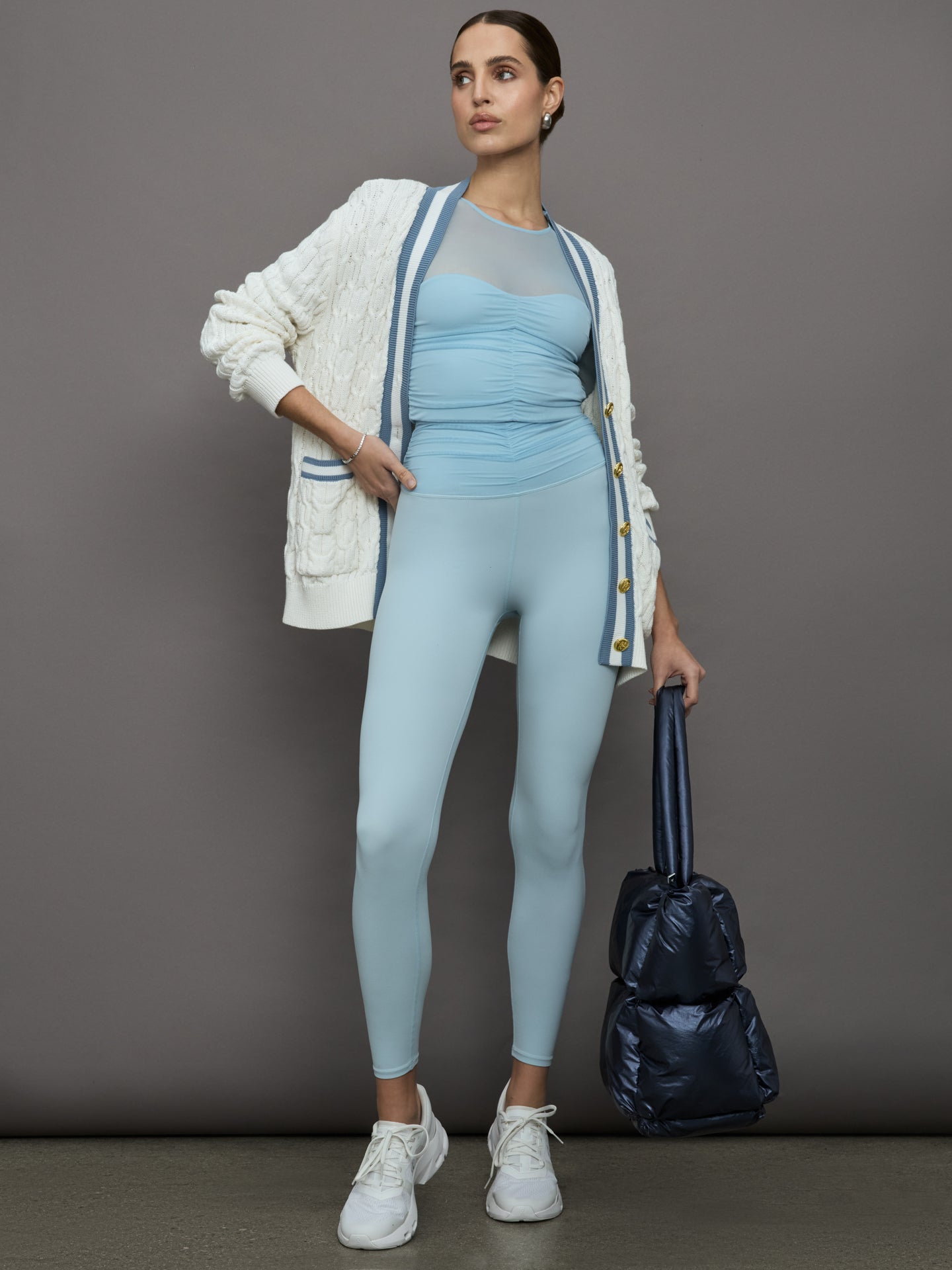Carbon38 Ruched Mesh Long Sleeve Top in Melt - Sky Blue