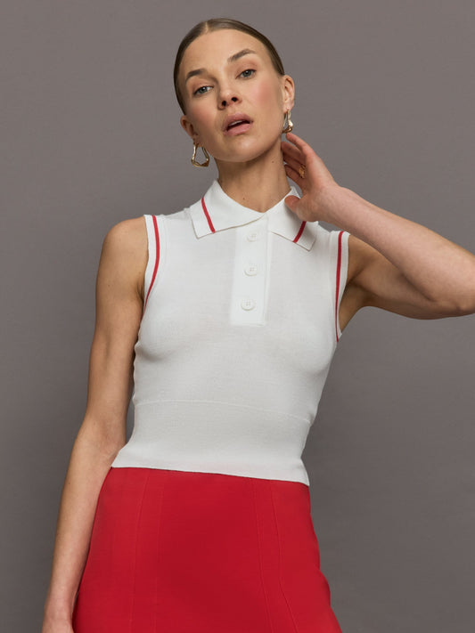 Carbon38 Tennis Sleeveless Polo - White / Bittersweet